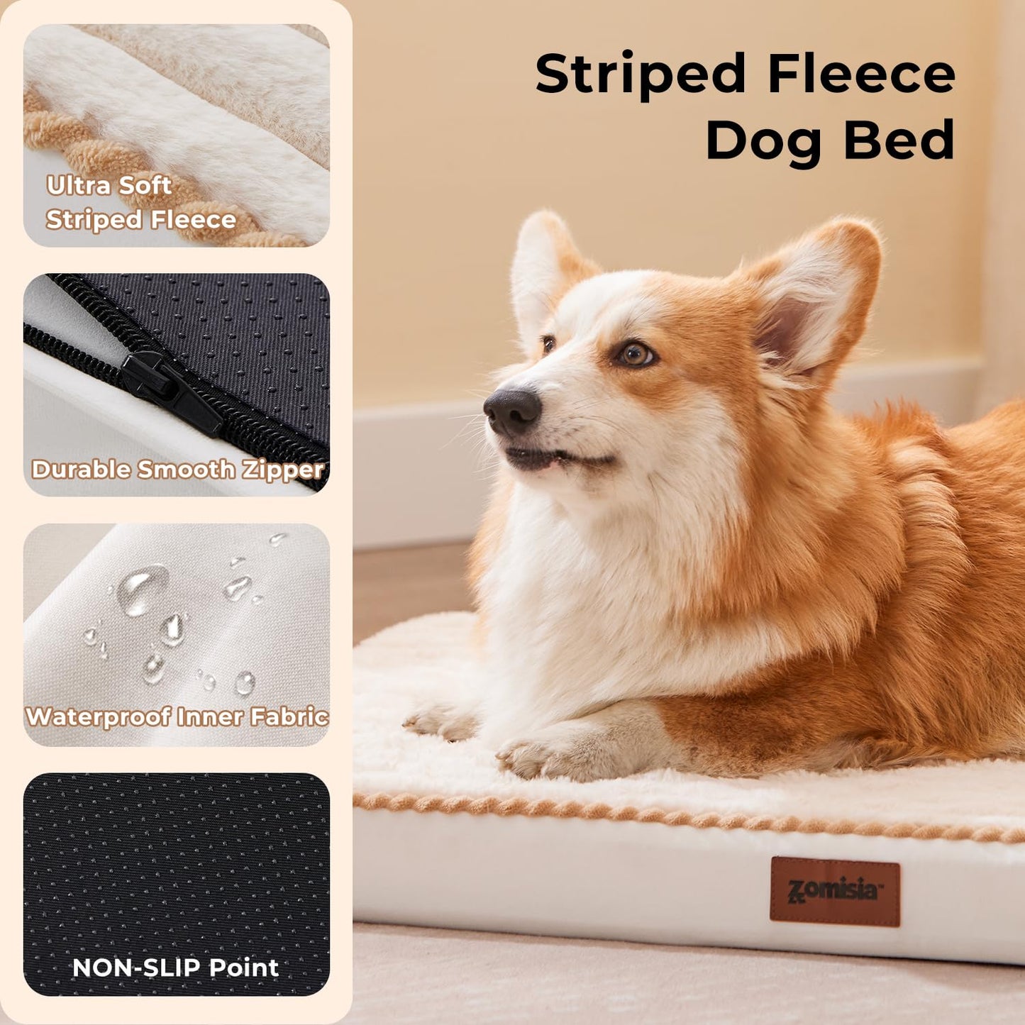 ZOMISIA XXL Dog Bed for Crate (47x29) — Extra Large Orthopedic Bed with Removable Cover
