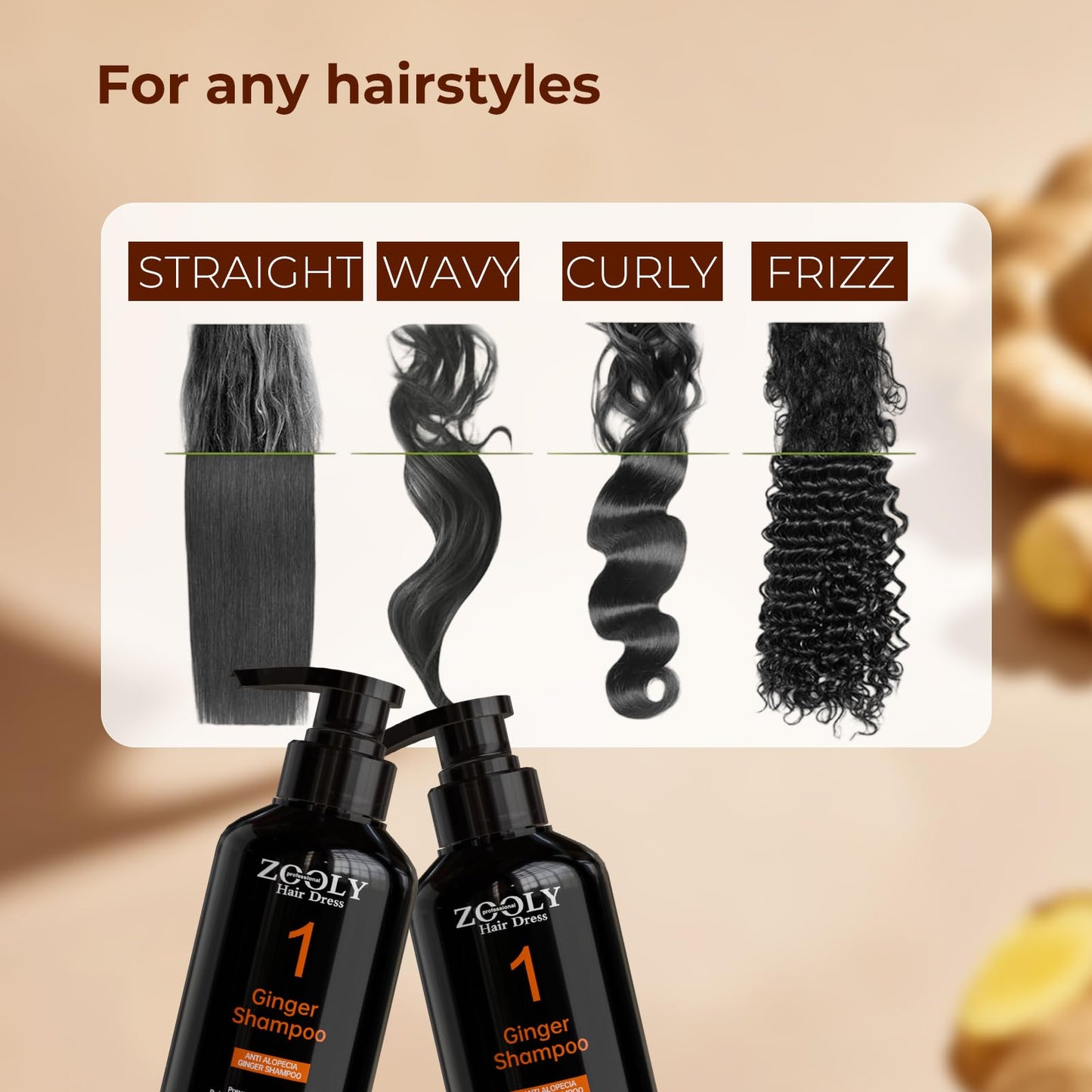 ZOOLY PROFESSIONAL Ginger Shampoo – Anti Hair Loss, Nourishes Roots, Salon-Quality Scalp Care (10.15 fl oz)