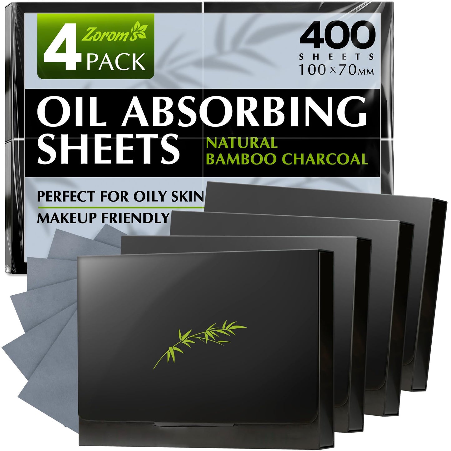 ZOROM'S Bamboo Charcoal Oil Blotting Sheets – 4pk/400 for Oily Skin | Matte Finish