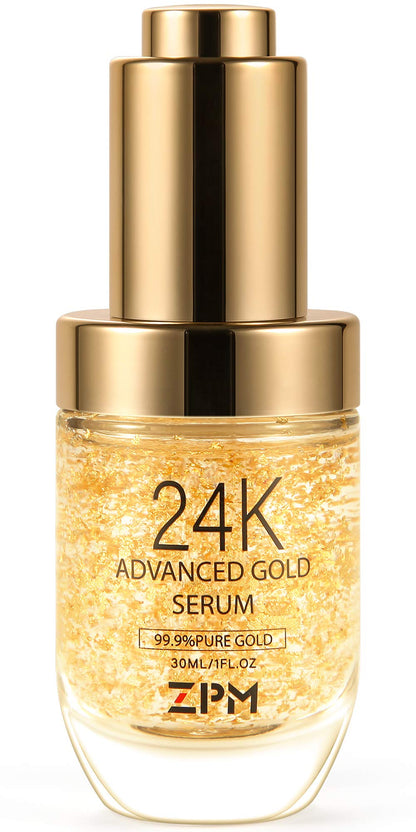 ZPM 24K Gold Anti Aging Serum with Vitamin C & Hyaluronic Acid – Day & Night Hydration (1 oz)
