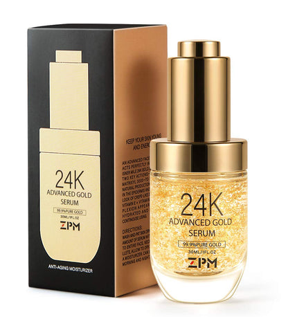 ZPM 24K Gold Anti Aging Serum with Vitamin C & Hyaluronic Acid – Day & Night Hydration (1 oz)