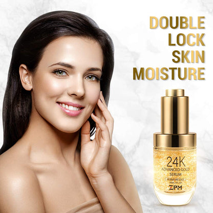 ZPM 24K Gold Anti Aging Serum with Vitamin C & Hyaluronic Acid – Day & Night Hydration (1 oz)