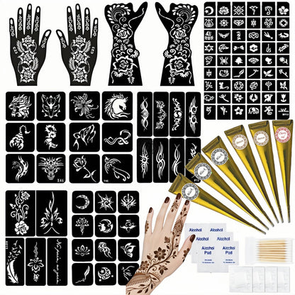 ZPTYCHZ 95 PCS Temporary Tattoos Kit – 4-Color Ink Set, Stencils, Gloves & Wipes for Adults & Kids