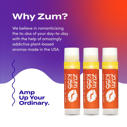 Zum Kiss Stick Tangerine Lip Balm (3 Pack) – Natural, Hydrating Lip Moisturizer with Organic Beeswax, Sunflower Oil & Vitamin E