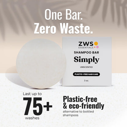 ZWS Essentials Simply Unscented Shampoo Bar — Fragrance-Free Vegan Solid Hair Cleanser