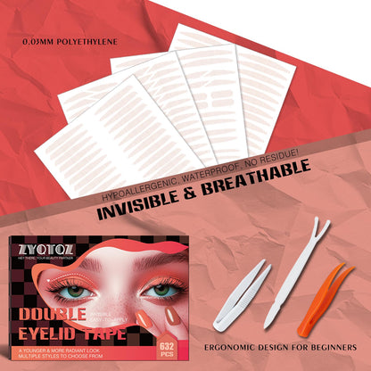 ZYQTQZ Eyelid Tape – Ultra-Thin Invisible Double Eyelid Strips, Waterproof & All-Day Hold (632 Pcs)