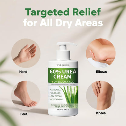 ZyraGloz 60% Urea Cream with 2% Salicylic Acid – Maximum Strength Foot & Hand Moisturizer (10.1 fl oz)