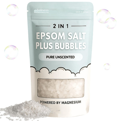 ZZZELLNESS Epsom Salt Plus Bubbles – Unscented Foaming Bath Soak (12 oz)